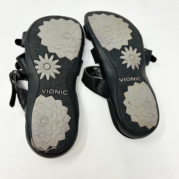 VIONIC Women’s Black Snake Skin AUBREY 3 Strap Sandals Orthoheel Technology Sz 9 - Picture 11 of 11